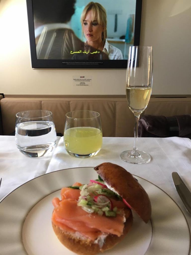 Etihad First Class Apartment Salmon Brioche