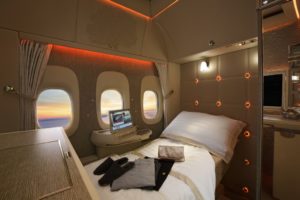 Emirates First Class fully flat bed