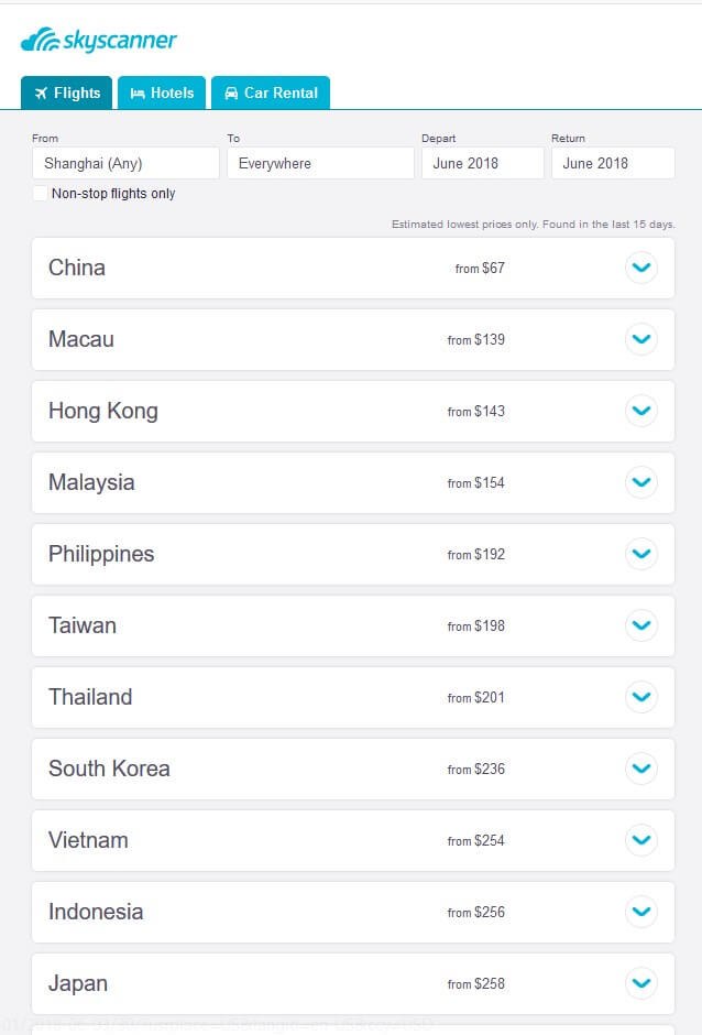 Shanghai skyscanner cheap destinations