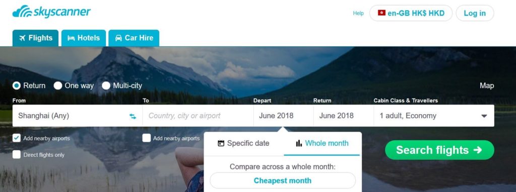 Shanghai skyscanner cheapest month