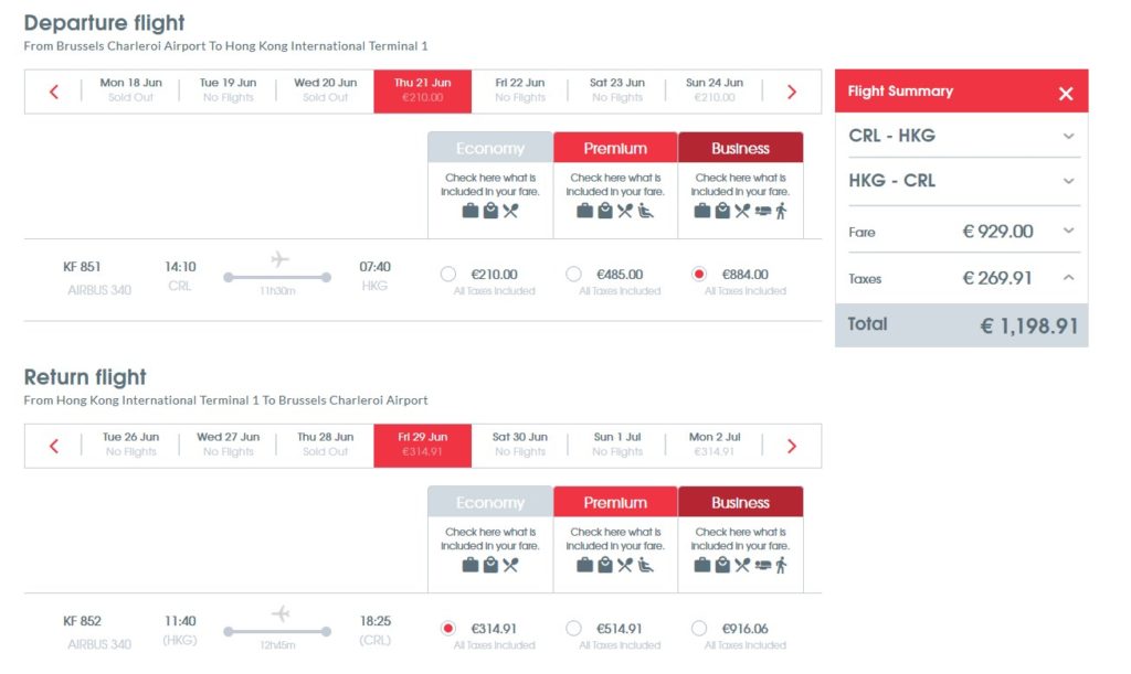 air belgium cheap business class brussels to hong kong