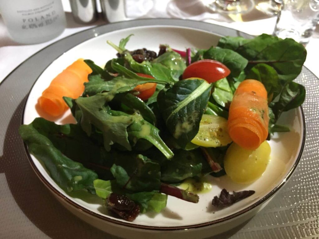 Singapore Airlines First Class suites salad