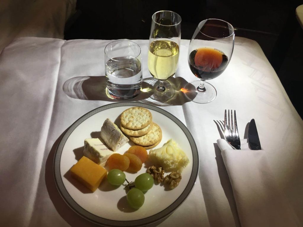 Singapore Airlines First Class suites cheese platter