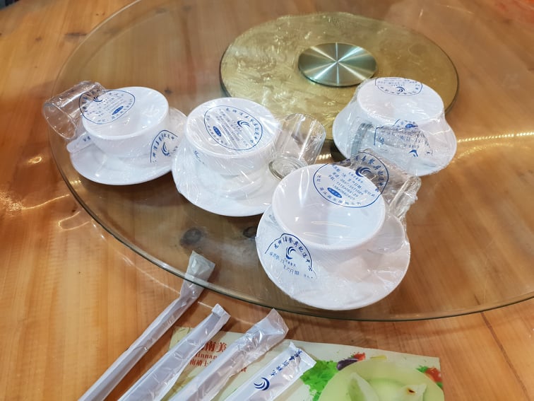 china plates wrapped plastic